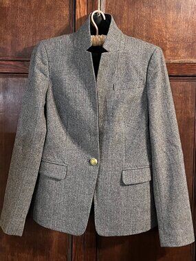 J CREW REGENT WOOL BLEND GLEN PLAID BLAZER SATIN LAPELS